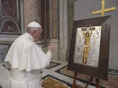 Папа Франциск благословив копію чудотворної ікони Розп'яття Спасителя із Зарваниці