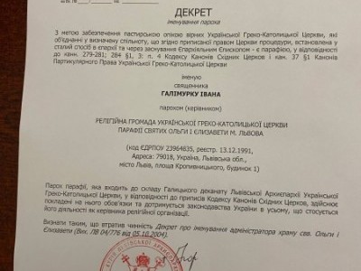 Адміністратора парафії Свв.Ольги і Єлизавети о. Івана Галімурку іменовано Парохом